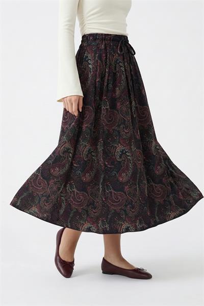 Şal Desen Astarlı Siyah Etek