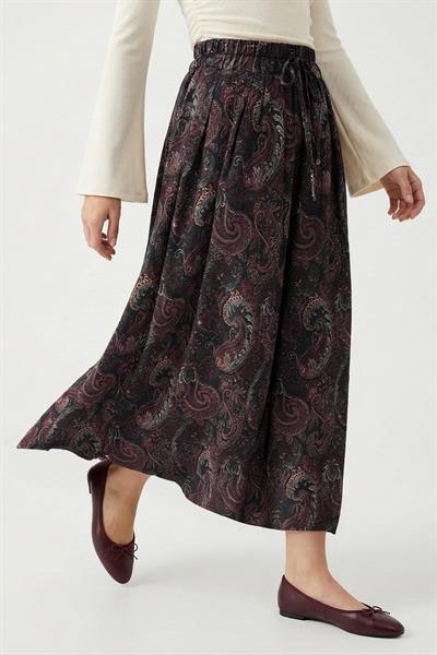 Şal Desen Astarlı Siyah Etek