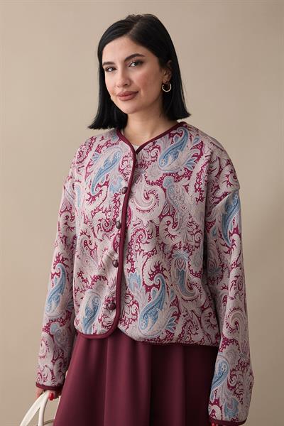 Şal Desen Ceket Etek Bordo Takım