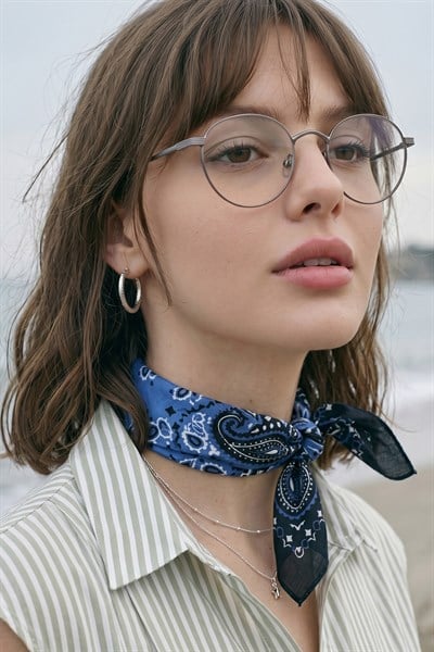Şal Desenli Siyah-Mavi Bandana Fular 50x50