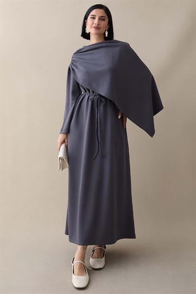 Atkılı Antrasit Modal Elbise