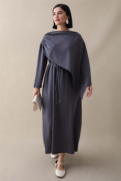 Atkılı Antrasit Modal Elbise