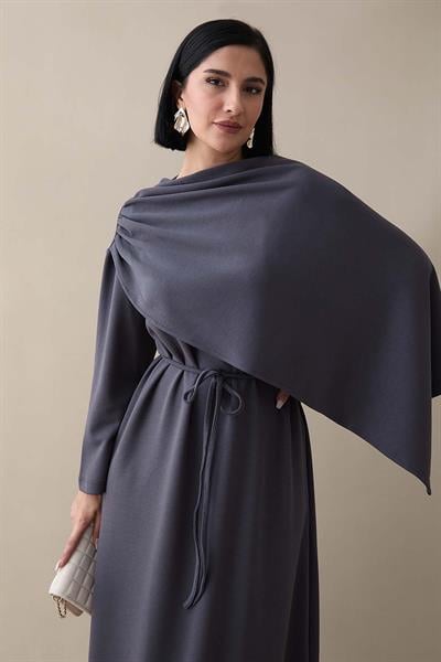 Atkılı Antrasit Modal Elbise