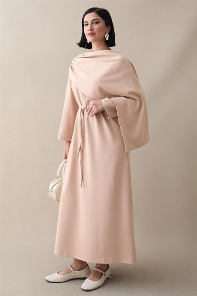 Atkılı Bej Modal Elbise