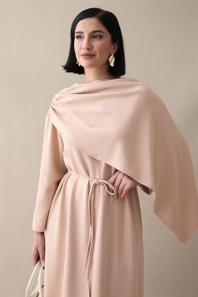 Atkılı Bej Modal Elbise