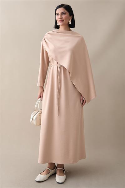 Atkılı Bej Modal Elbise