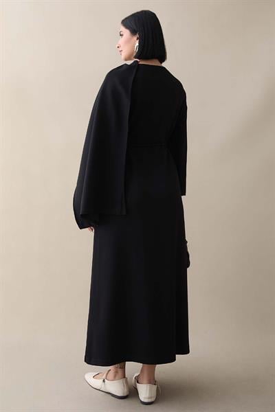 Şal Detay Siyah Modal Elbise