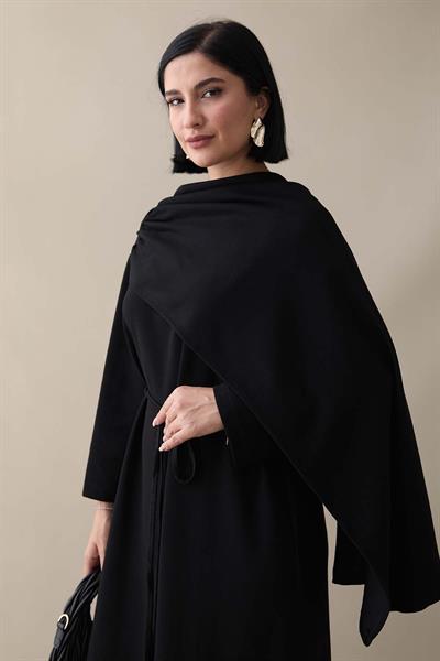 Şal Detay Siyah Modal Elbise