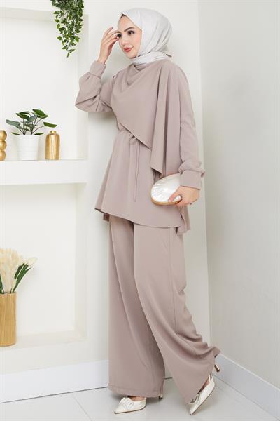 Şal Yaka Bej İkili Takım
