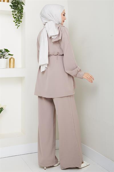 Şal Yaka Bej İkili Takım