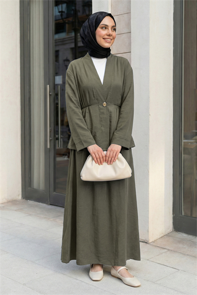 Şal Yaka Gold Düğmeli Haki Takım