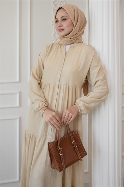 Salaş Düğmeli Kaş Bej Elbise