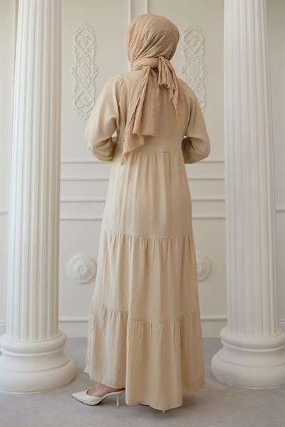 Salaş Düğmeli Kaş Bej Elbise