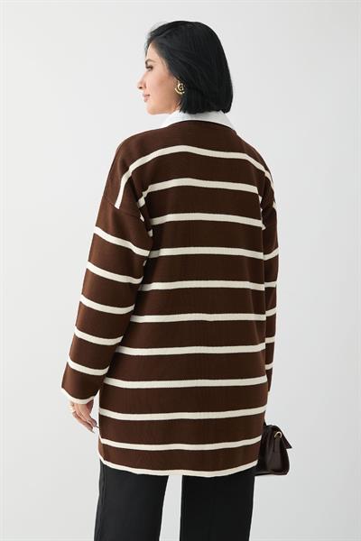 Salaş Şeritli Acı Kahve Triko Hırka