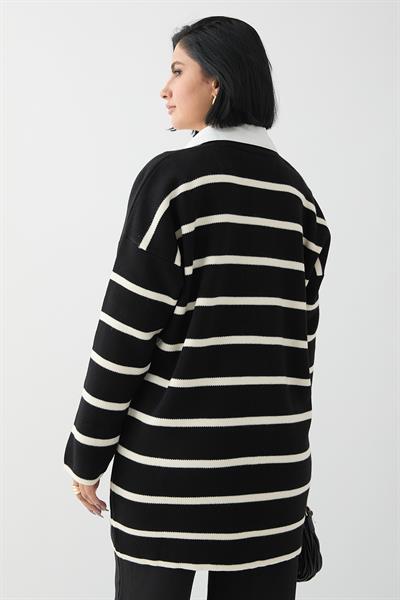 Salaş Şeritli Siyah Triko Hırka