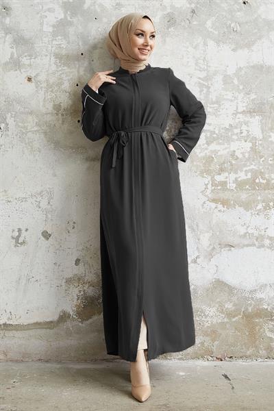 Salvia Salaş Kol Biye Desenli Antrasit Ferace