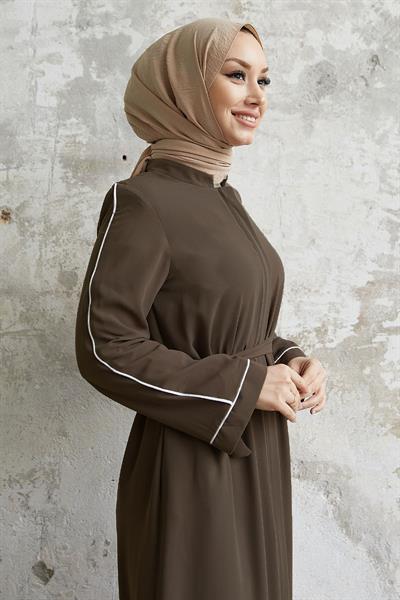 Salvia Salaş Kol Biye Desenli Kahve Ferace