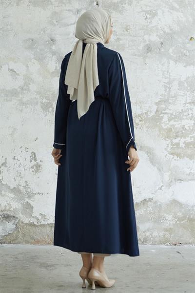 Salvia Salaş Kol Biye Desenli Lacivert Ferace