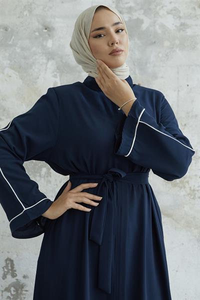 Salvia Salaş Kol Biye Desenli Lacivert Ferace