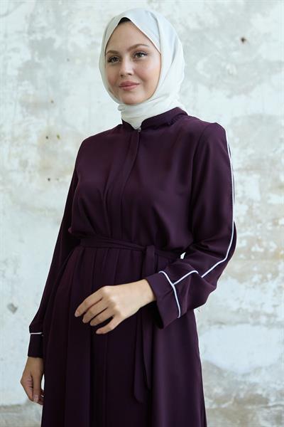 Salvia Salaş Kol Biye Desenli Mürdüm Ferace