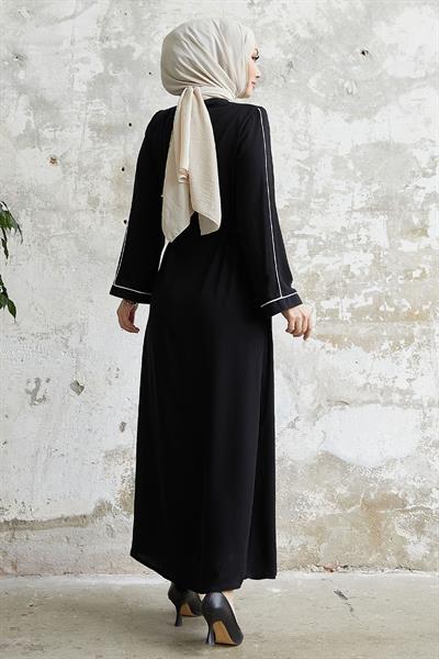 Salvia Salaş Kol Biye Desenli Siyah Ferace