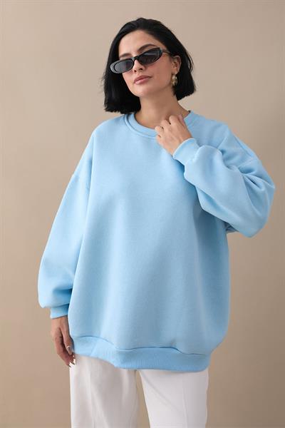 Şardonlu Basic Açık Mavi Sweat