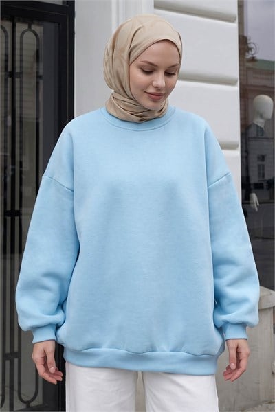 Şardonlu Basic Açık Mavi Sweat