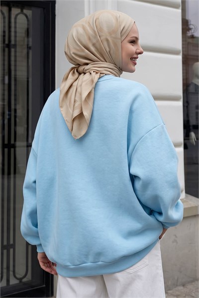 Şardonlu Basic Açık Mavi Sweat