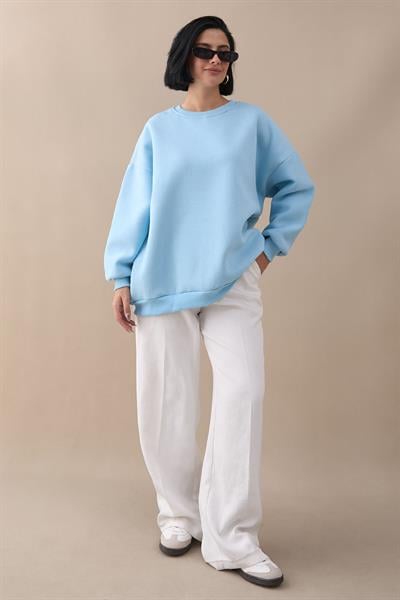 Şardonlu Basic Açık Mavi Sweat