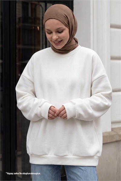 Şardonlu Basic Beyaz Sweat
