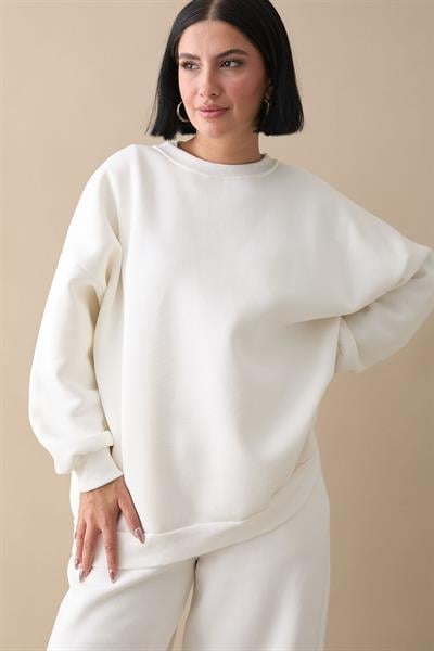 Şardonlu Basic Beyaz Sweat
