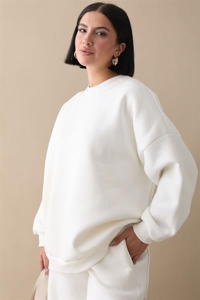 Şardonlu Basic Beyaz Sweat