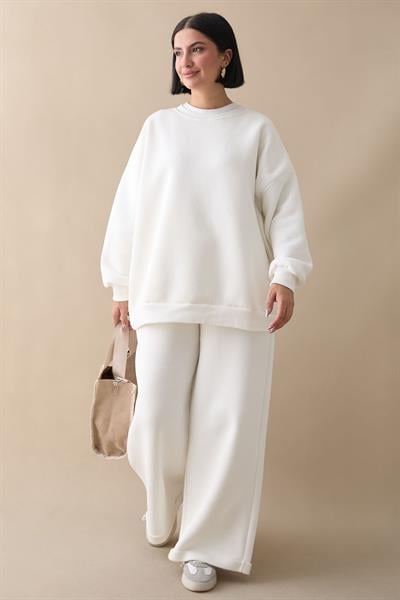 Şardonlu Basic Beyaz Sweat