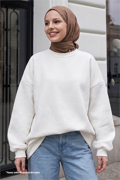 Şardonlu Basic Beyaz Sweat