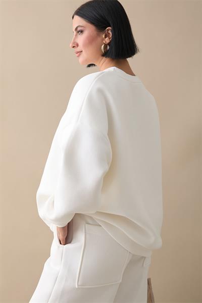 Şardonlu Basic Beyaz Sweat