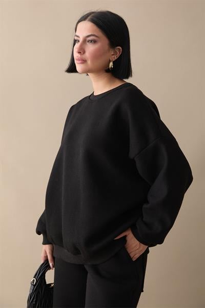 Şardonlu Basic Siyah Sweat