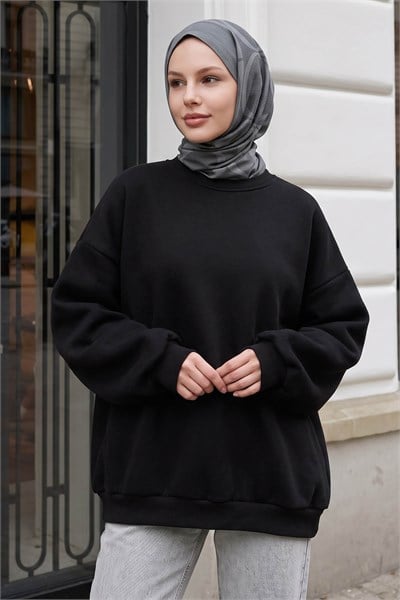 Şardonlu Basic Siyah Sweat