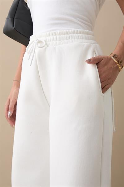 Şardonlu Bol Paça Ekru Eşofman Altı