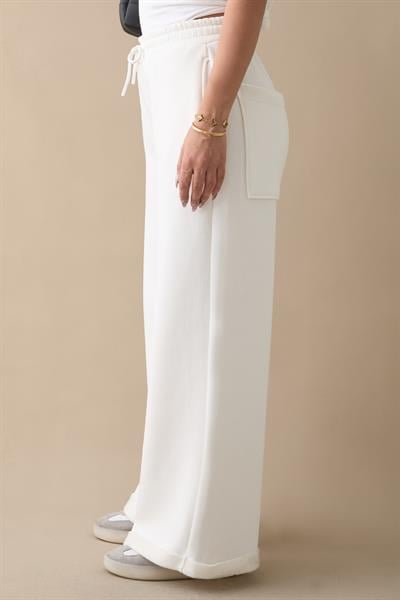 Şardonlu Bol Paça Ekru Eşofman Altı