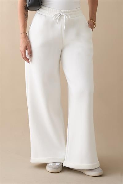 Şardonlu Bol Paça Ekru Eşofman Altı