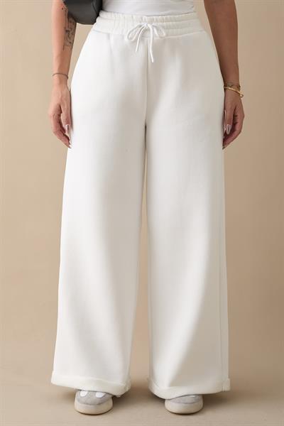 Şardonlu Bol Paça Ekru Eşofman Altı