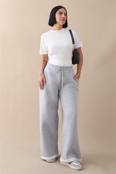 Şardonlu Bol Paça Gri Eşofman Altı