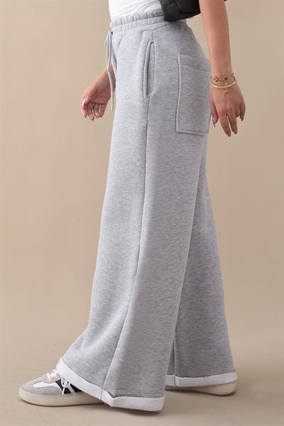 Şardonlu Bol Paça Gri Eşofman Altı