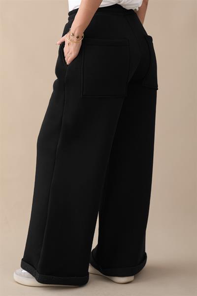 Şardonlu Bol Paça Siyah Eşofman Altı