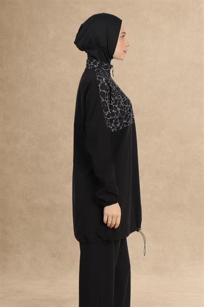 Sarmal Desen 4 Parça Siyah Tesettür Mayo 6226A