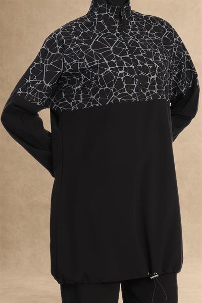 Sarmal Desen 4 Parça Siyah Tesettür Mayo 6226A