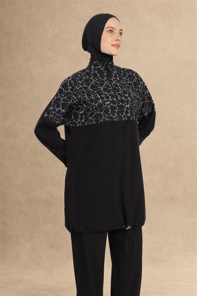 Sarmal Desen 4 Parça Siyah Tesettür Mayo 6226A