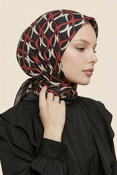 Sarmal Geometrik Desen Kırmızı Soft Pamuk Eşarp