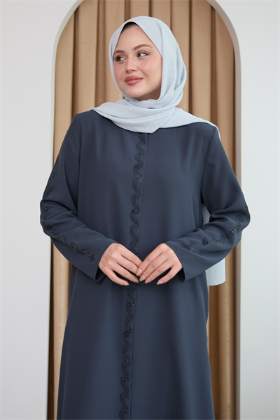 Sarmal Taş Desenli Antrasit Ferace