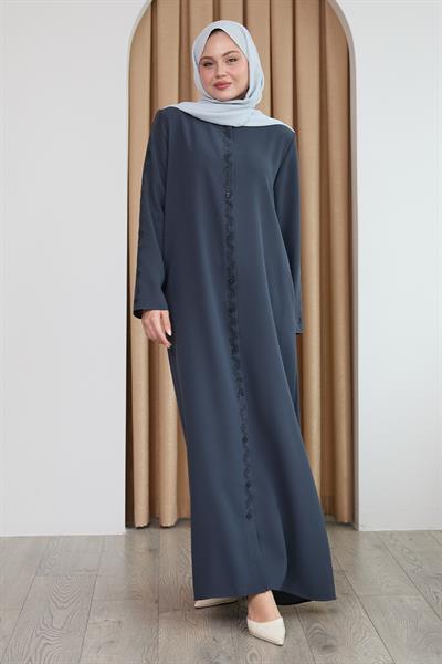 Sarmal Taş Desenli Antrasit Ferace